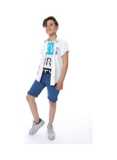 Printed Collared Neck Short Sleeve Shirt White