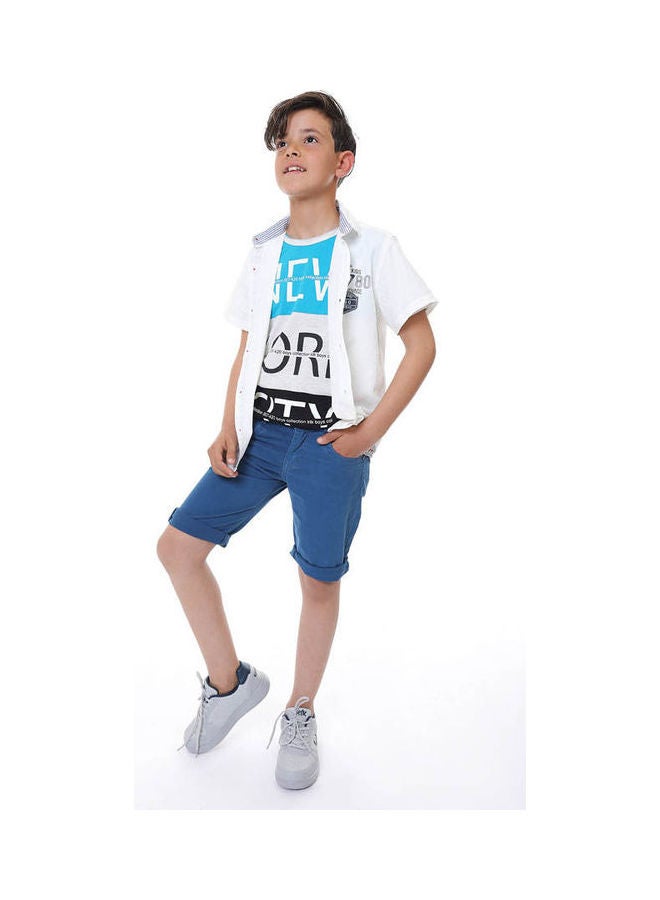 KTK by Katakit - Printed Collared Neck Short Sleeve Shirt White - Image 1