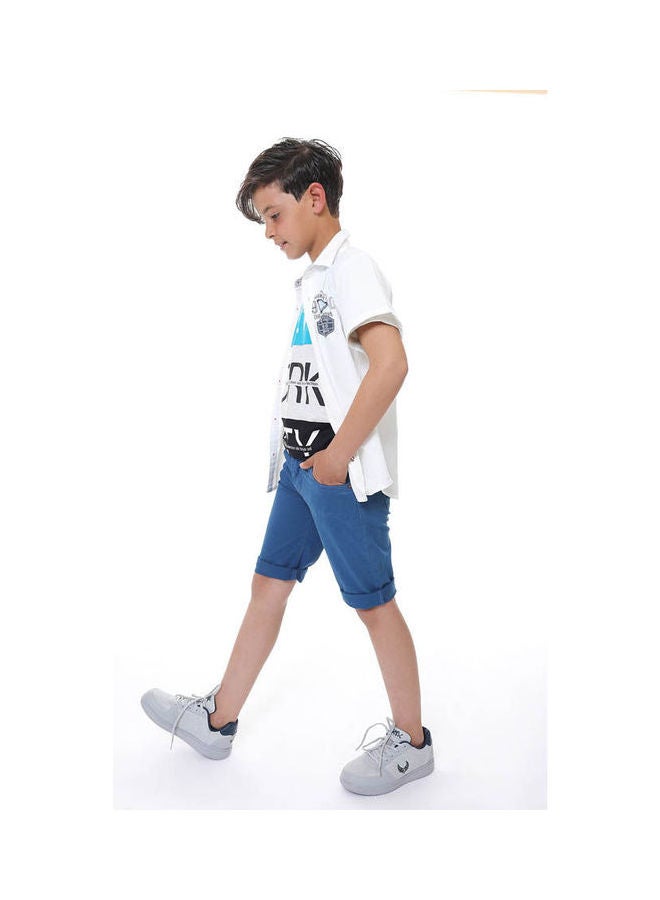 KTK by Katakit - Printed Collared Neck Short Sleeve Shirt White - Image 1