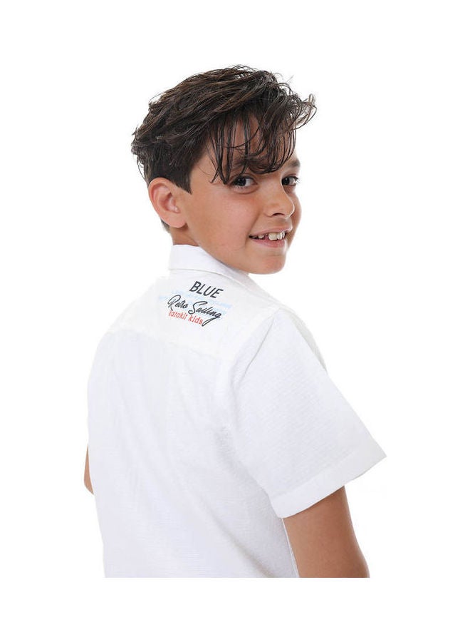 KTK by Katakit - Printed Collared Neck Short Sleeve Shirt White - Image 1