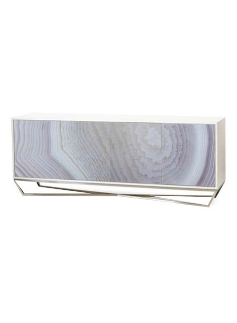 Jaxson Luxurious Collection Malachite Glass 4 Door Easy Assembly Best Choice For The Stylish Home Credenza - White/Silver/Grey 198x86x46cm