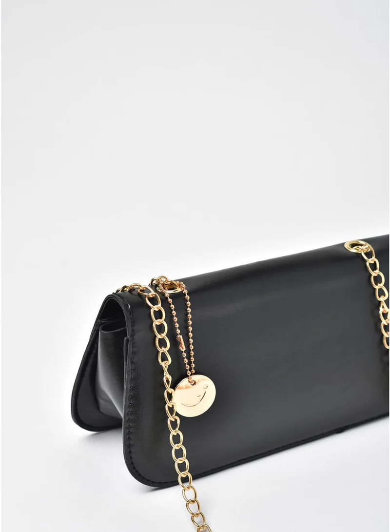 Jove Solid Pattern Chain Strap Crossbody Bag Black