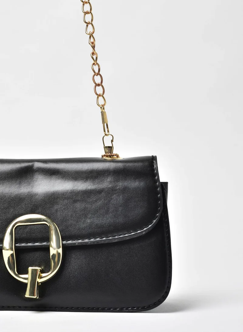 Jove Solid Pattern Chain Strap Crossbody Bag Black