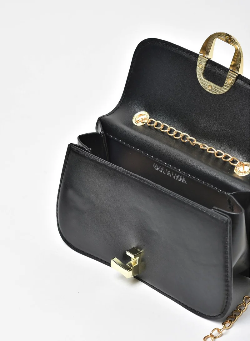 Jove Solid Pattern Chain Strap Crossbody Bag Black