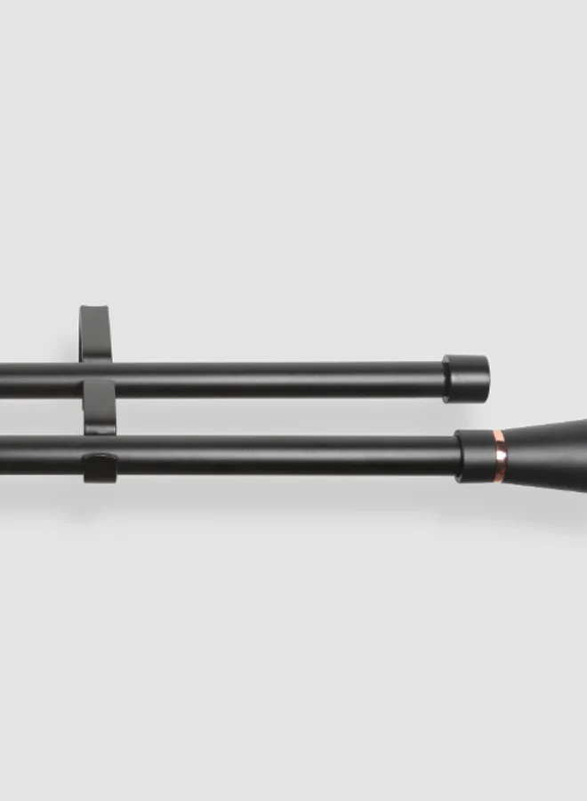 ebb & flow Cone Double Extendable Window Curtain Rod Set Unique Quality Curtains Pole and Rod to Suit your Curtain Collections Matt Black 160/300cm