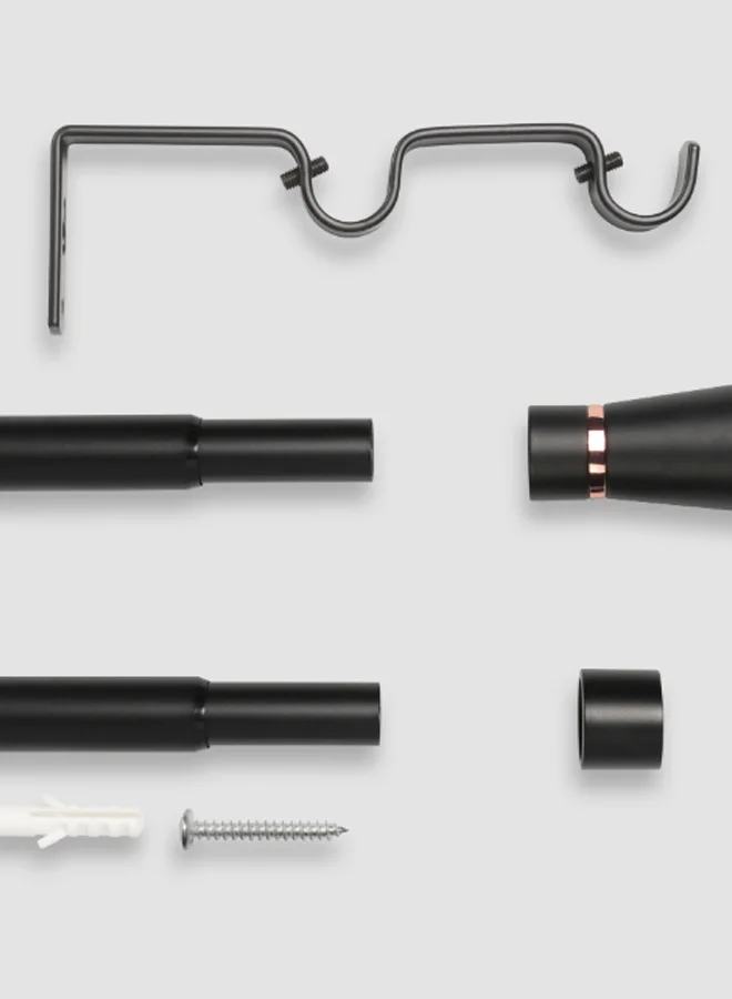 ebb & flow Cone Double Extendable Window Curtain Rod Set Unique Quality Curtains Pole and Rod to Suit your Curtain Collections Matt Black 160/300cm