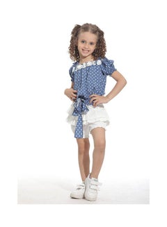 Casual Polka Dot Mid-Rise Cowl Neck sets Blue