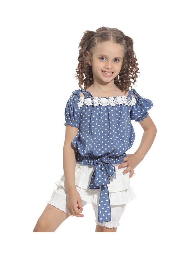 KTK by Katakit - Casual Polka Dot Mid-Rise Cowl Neck sets Blue - Image 1