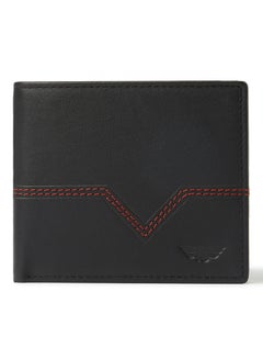 Red Tape Sewing Detailed Leather Wallet Black  - Image 1