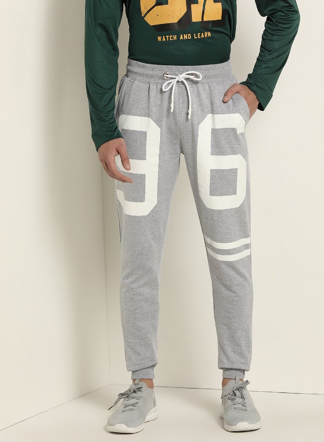 ABOF Men's Printed Comfortable Cotton Blend Casual Sweatpants Grey/White  - Image 1