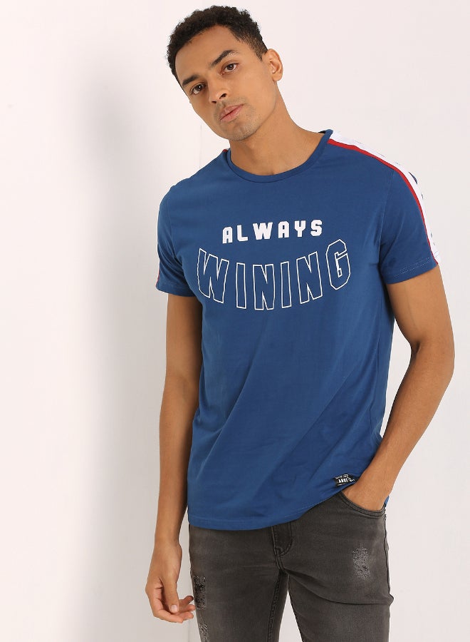 ABOF Crew Neck Stylish T-shirt Blue/White - Image 1