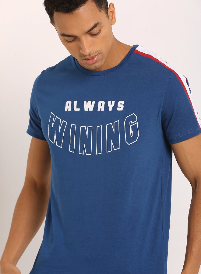 ABOF Crew Neck Stylish T-shirt Blue/White - Image 3