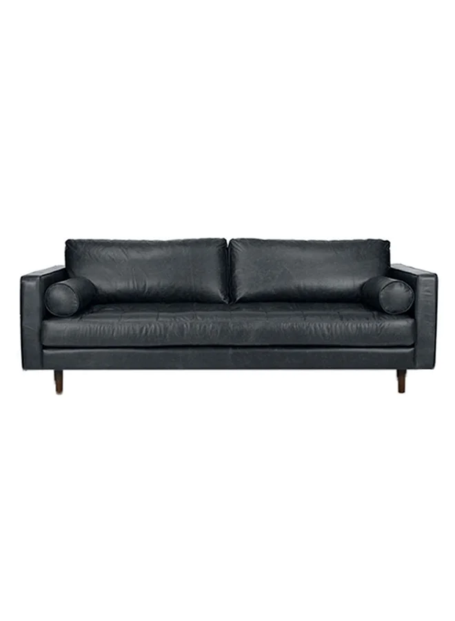 ebb & flow Sofa Luxurious - Faux Leather Black Wood Couch - 213 X 90 X 50cm - 3 Seater Sofa Relaxing Sofa Black 210 x 85 x 75cm