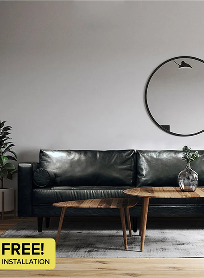 ebb & flow Sofa Luxurious - Faux Leather Black Wood Couch - 213 X 90 X 50cm - 3 Seater Sofa Relaxing Sofa Black 210 x 85 x 75cm