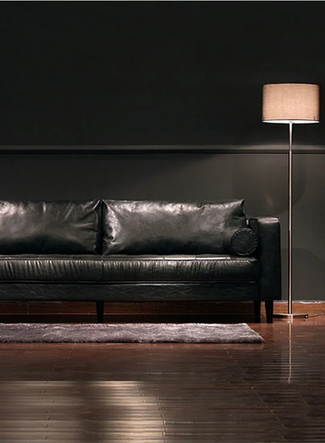 ebb & flow Sofa Luxurious - Faux Leather Black Wood Couch - 213 X 90 X 50cm - 3 Seater Sofa Relaxing Sofa Black 210 x 85 x 75cm