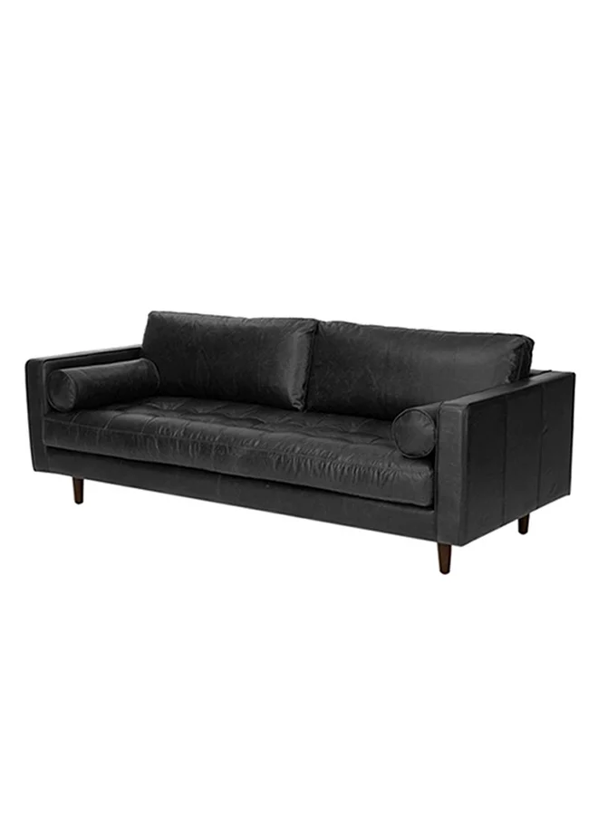 ebb & flow Sofa Luxurious - Faux Leather Black Wood Couch - 213 X 90 X 50cm - 3 Seater Sofa Relaxing Sofa Black 210 x 85 x 75cm
