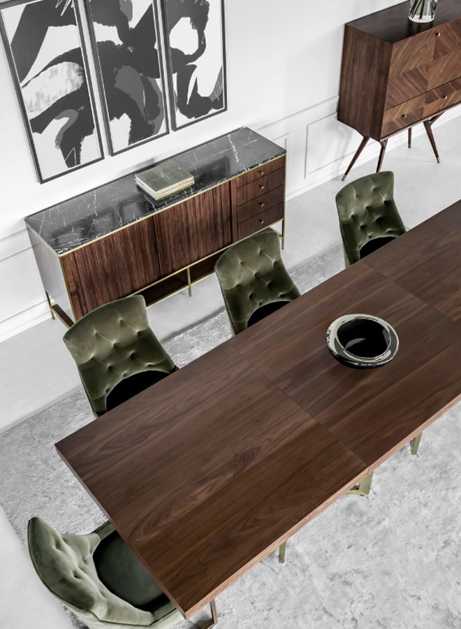 ebb & flow - Dining Table Luxurious - 8 Seater - Dining Table - Walnut/Brass Chester Collection Walnut Wood Dining Table - Walnut/Brass 203x76x102cm - Image 1