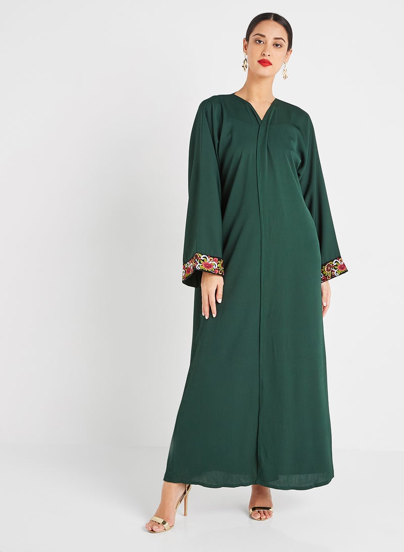 Floral Modest Lace Abaya Green - v1647531487/N40401616V_1