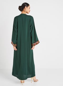 حياة عباية بتصميم بسيط ومزينة بشريط وبنمط زهور أخضر  - Image 2