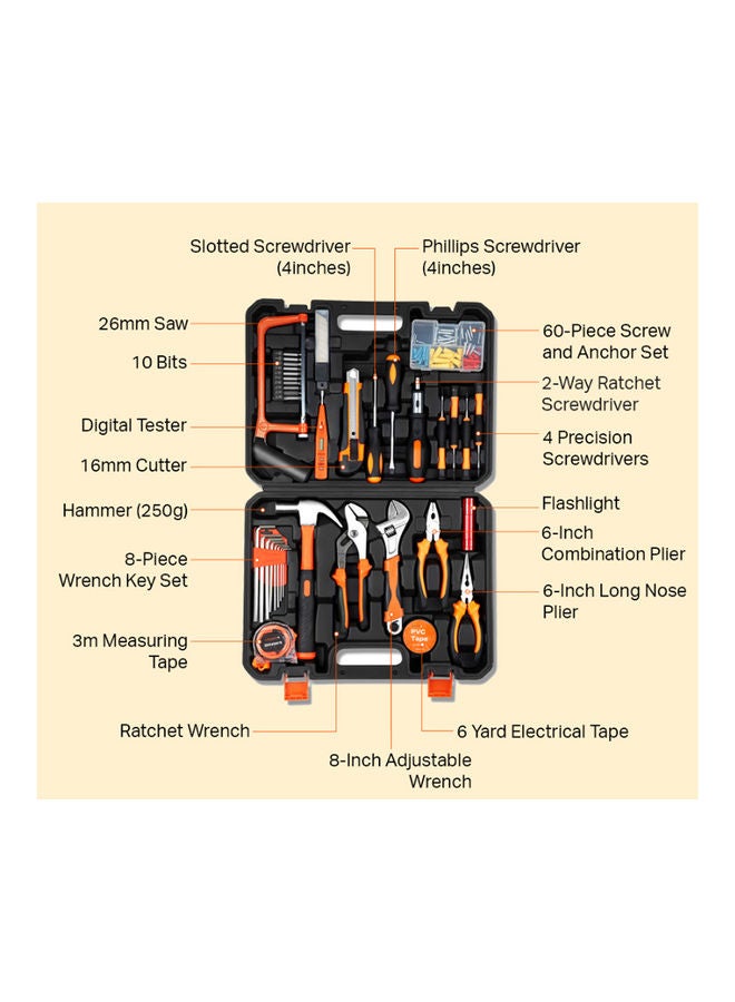 Arabest 100-Pieces Heavy Duty Tool Set With Bag Multicolour 30cm  - Image 2