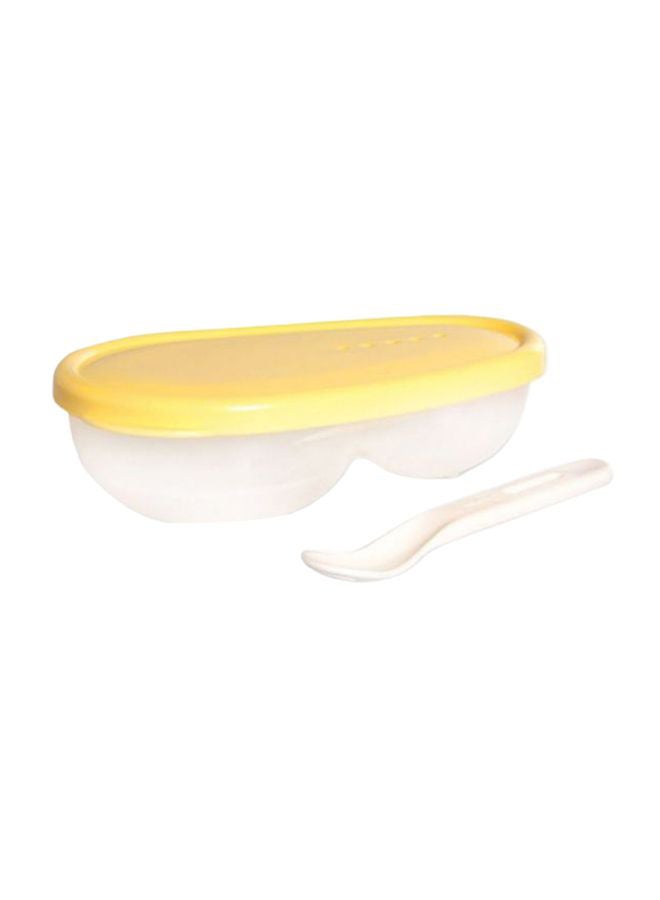 pigeon Feeding Dish With Lid And Spoon, 6+ M - Yellow/Clear - Image 1