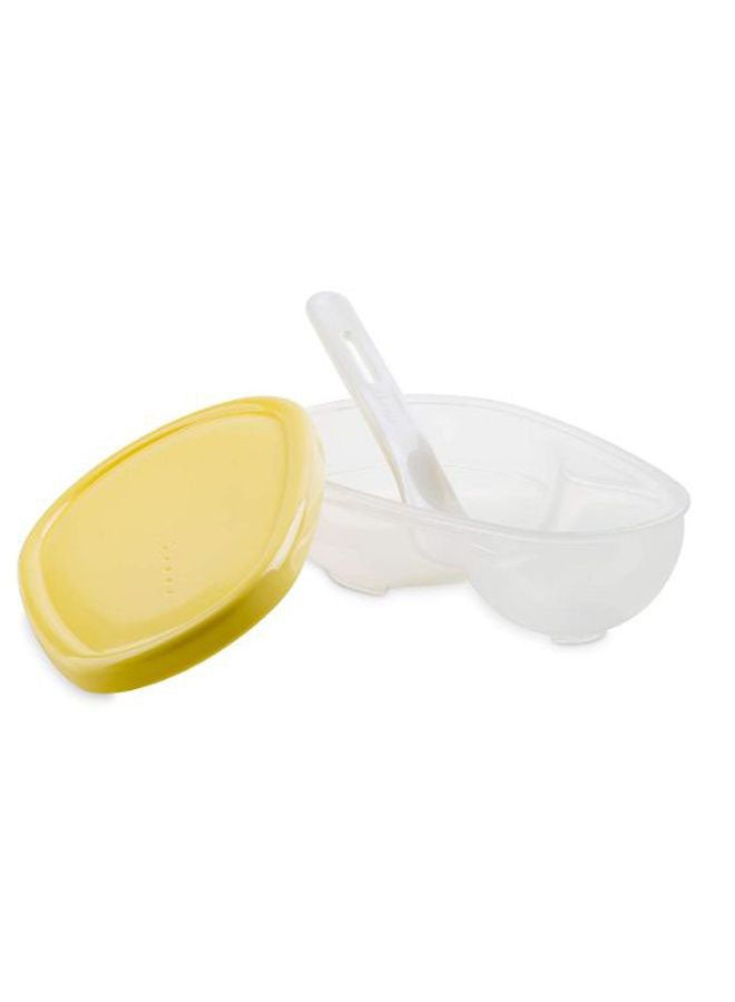pigeon Feeding Dish With Lid And Spoon, 6+ M - Yellow/Clear - Image 3