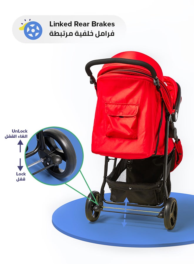 Bebi Allrounder Travel System 3 Wheels Lightweight Stroller With Baby Car seat Compact And Safe For Newborn To 3 Years Red - Image 2