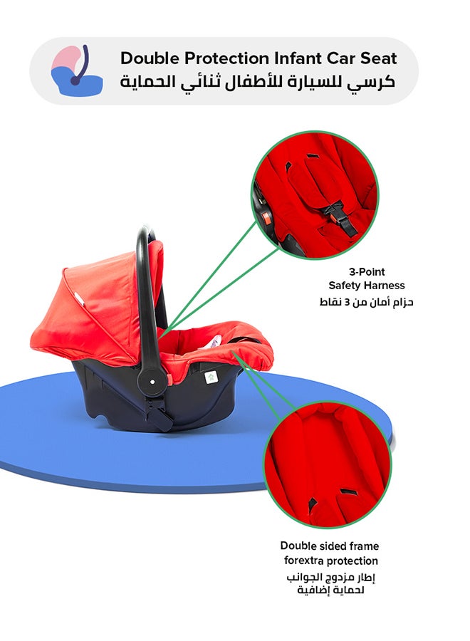 Bebi Allrounder Travel System 3 Wheels Lightweight Stroller With Baby Car seat Compact And Safe For Newborn To 3 Years Red - Image 3
