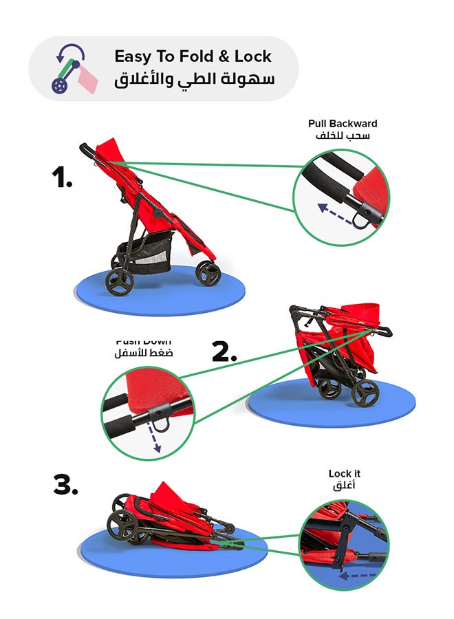Bebi Allrounder Travel System 3 Wheels Lightweight Stroller With Baby Car seat Compact And Safe For Newborn To 3 Years Red - Image 5