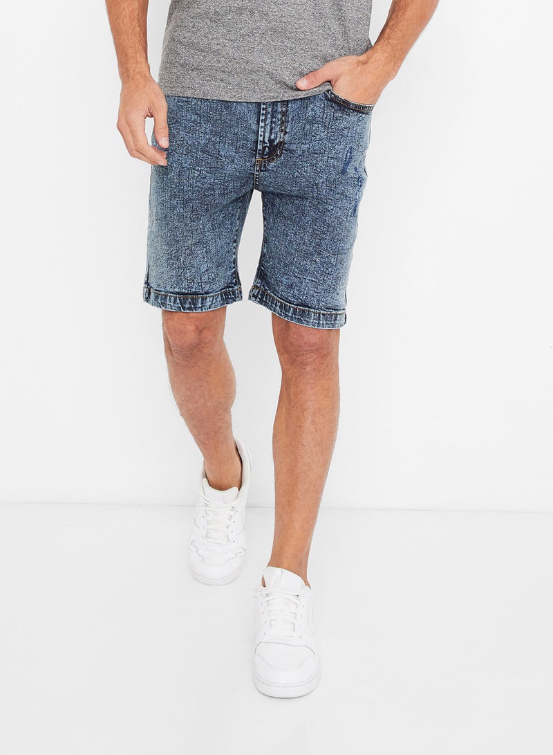 D-Struct Acid Wash Denim Shorts Blue  - Image 1