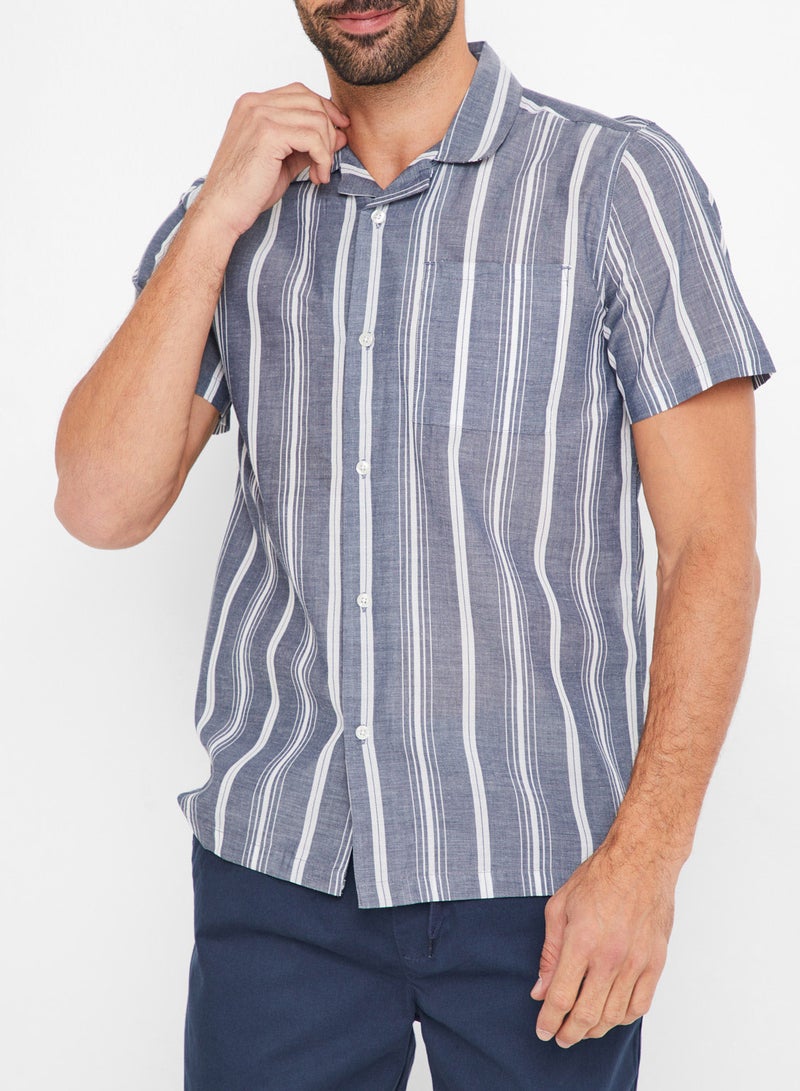 D-Struct Striped Short Sleeve Shirt Blue  - Image 1