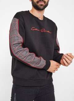 Cut and Sew Check Panel Detail Sweatshirt Black