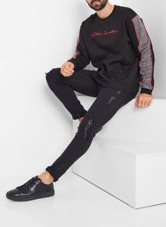 GOLDEN EQUATION Cut and Sew Check Panel Detail Sweatshirt Black  - Image 2