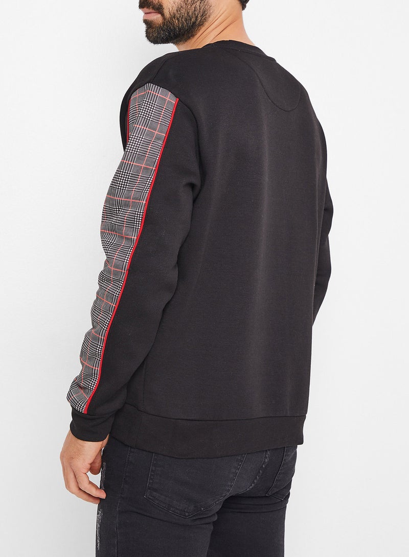GOLDEN EQUATION - Cut and Sew Check Panel Detail Sweatshirt Black - Image 1