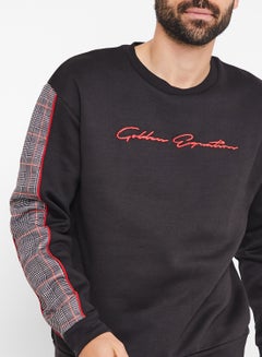 GOLDEN EQUATION Cut and Sew Check Panel Detail Sweatshirt Black  - Image 4