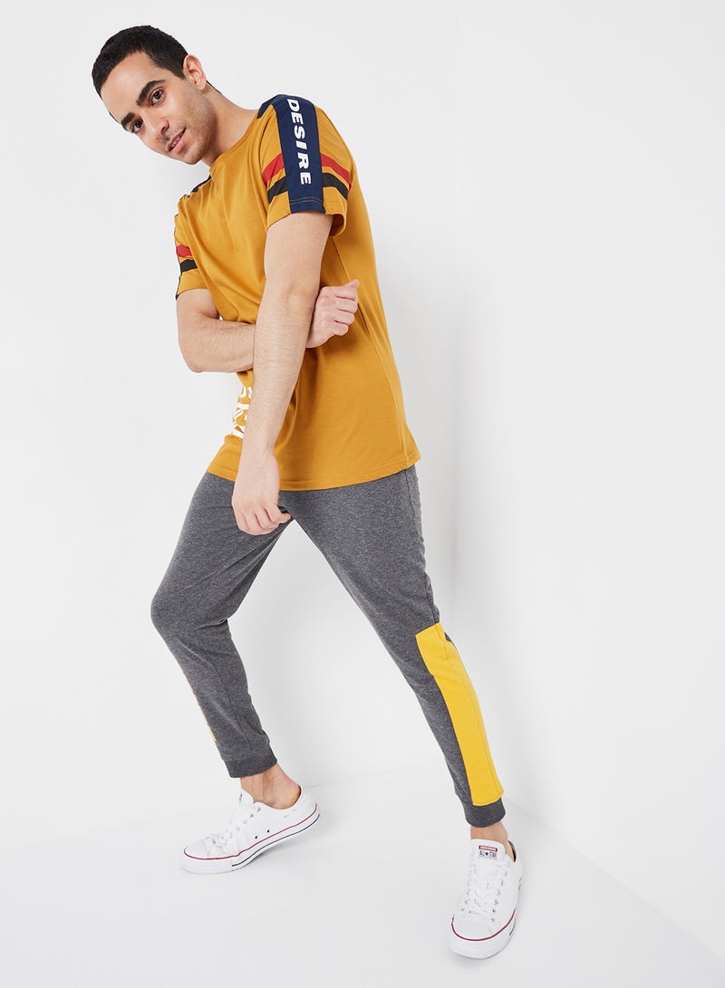 Contrast Stripe Sleeve T-Shirt Mustard - v1647699023/N32888265V_3