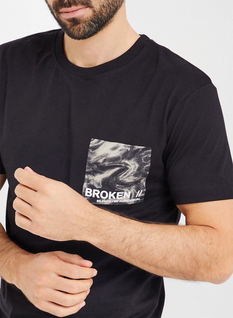 SKULT Chest Print T-Shirt Black - Image 4