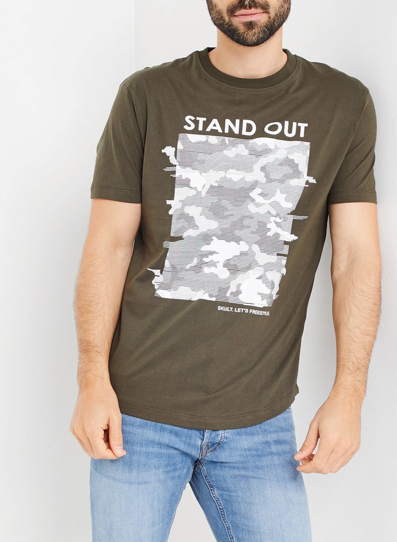 SKULT Box Graphic Print T-Shirt Olive - Image 1