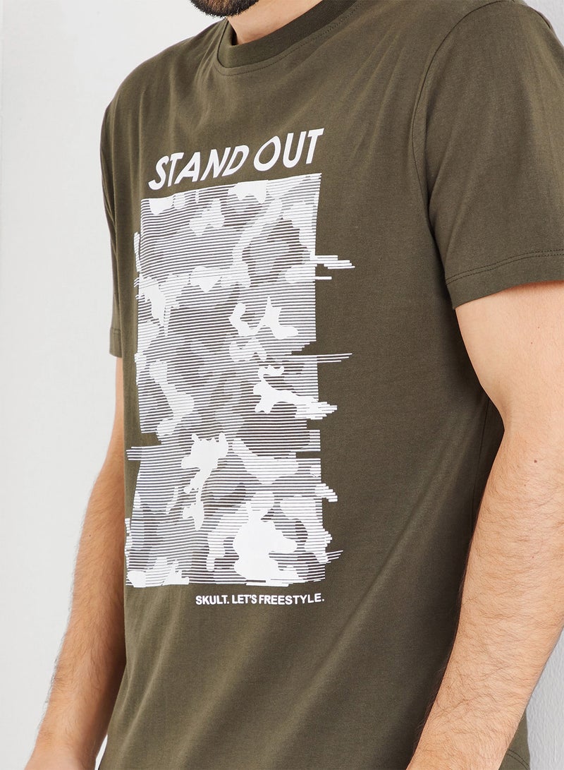 SKULT Box Graphic Print T-Shirt Olive - Image 4