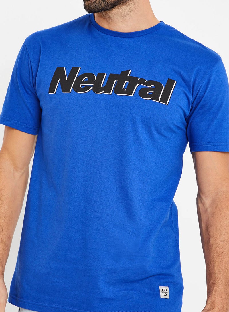 Text Print T-Shirt Blue