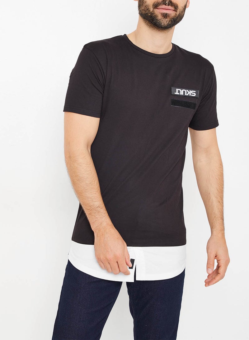 سكالت تيشيرت طويل بحافة متباينة أسود - Image 1