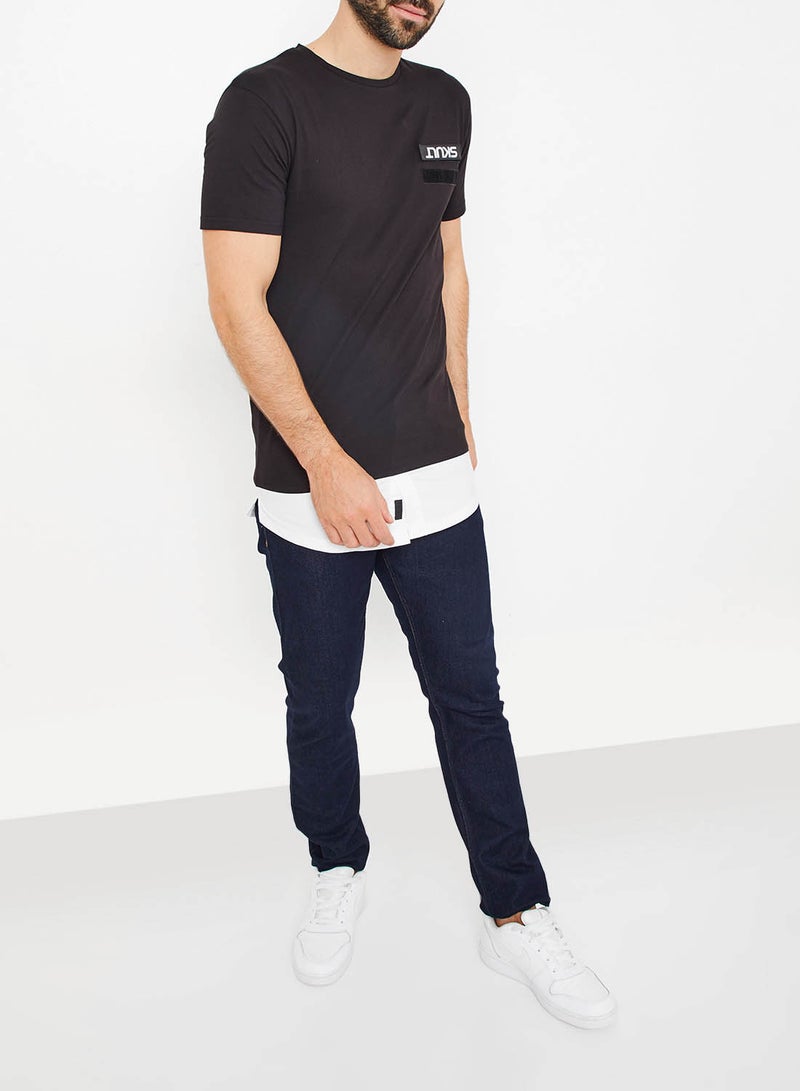 سكالت تيشيرت طويل بحافة متباينة أسود - Image 2