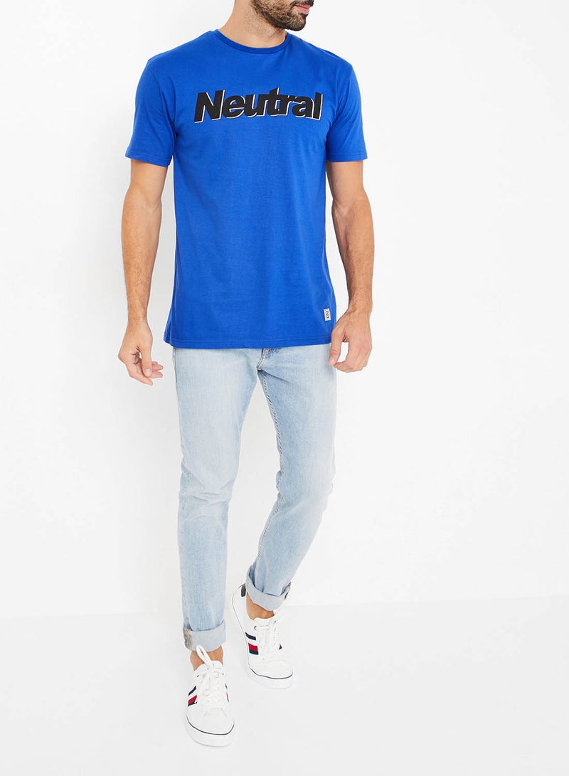 Text Print T-Shirt Blue