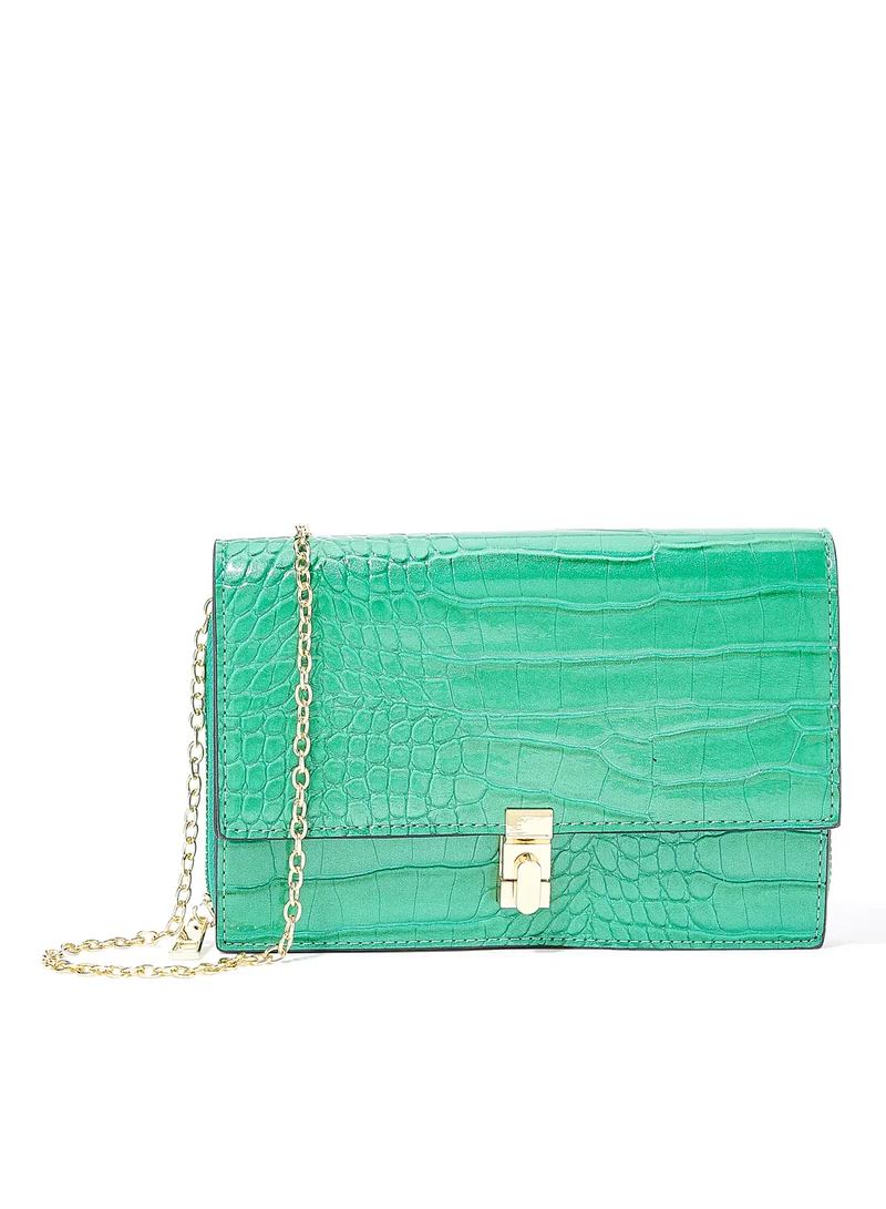 CARLO ROSSI Croc Effect Crossbody Bag Turquoise
