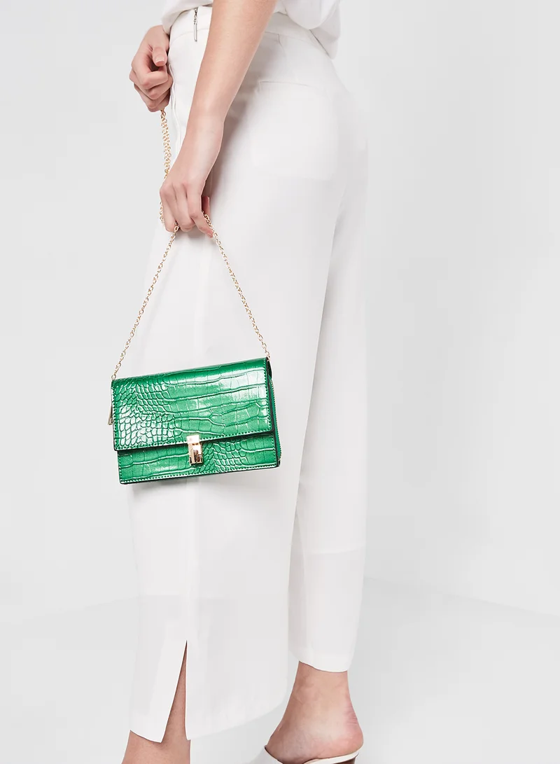 CARLO ROSSI Croc Effect Crossbody Bag Turquoise