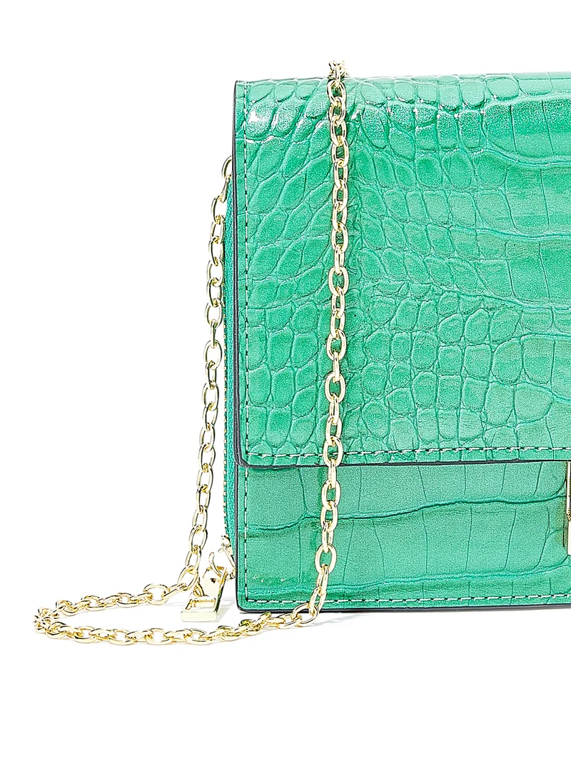CARLO ROSSI Croc Effect Crossbody Bag Turquoise