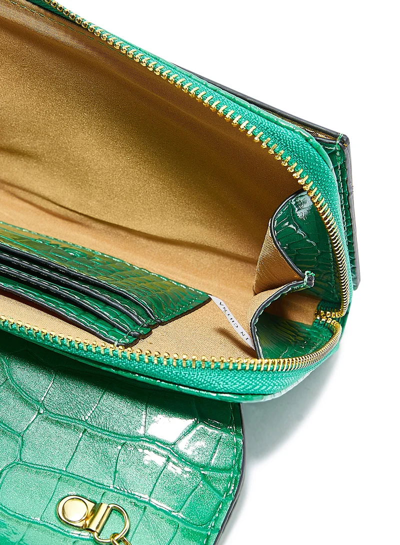 CARLO ROSSI Croc Effect Crossbody Bag Turquoise