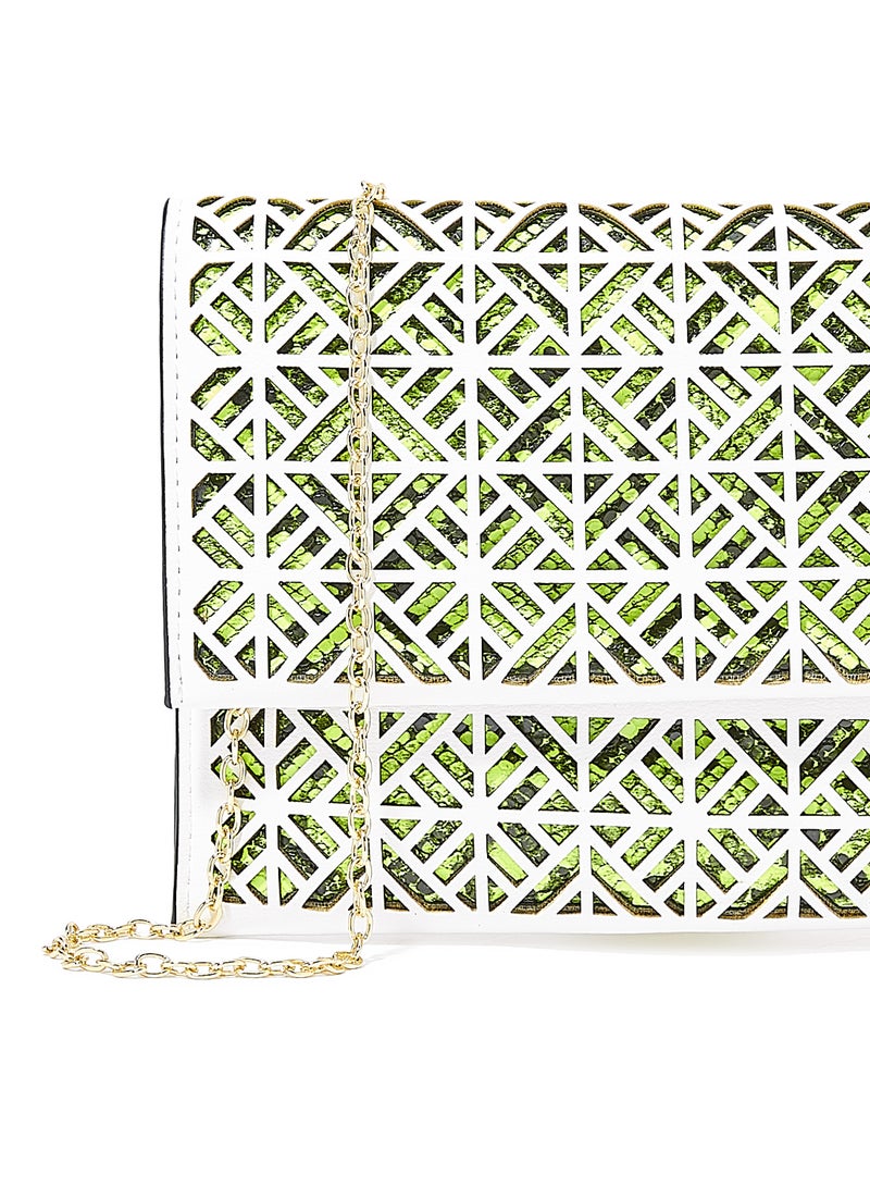 Jove - All-Over Pattern Clutch Green/White - Image 1