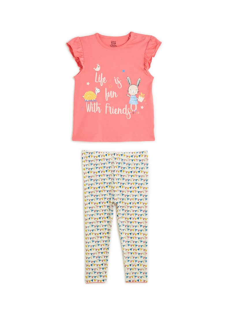 MINIKLUB - Printed Top and Leggings Set Pink/White - Image 1