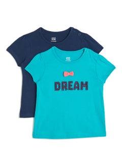 Pack of 2 Text Embroidered T-Shirts Blue